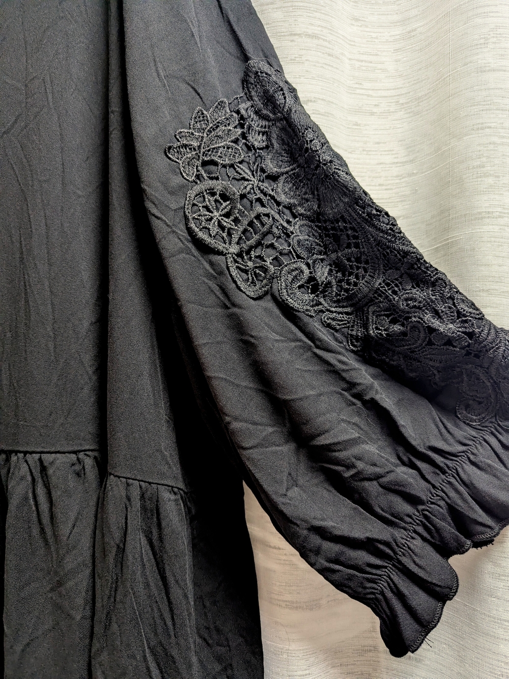 3X Black Lace Sleeve Boho Babydoll Midi Dress NWT